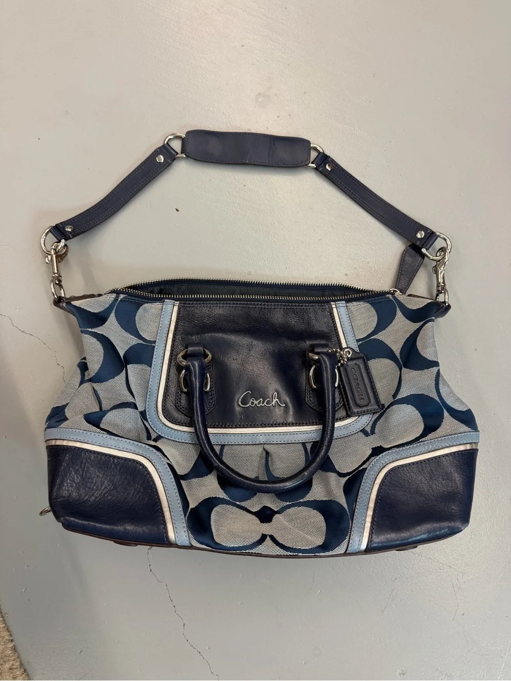Coach Blue Signature Canvas and Leather Shoulder Bag